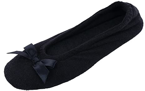 CTM Women's Terry Ballerina Slipper House Shoe, XL (9.5-10), Black