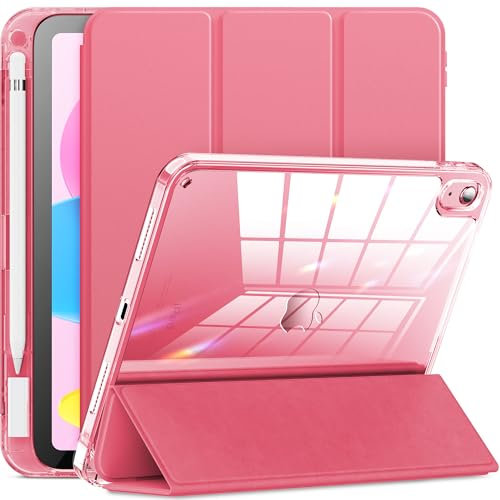 INFILAND Hülle für iPad (A16) 11./10. Generation (2025/2022), Stoßfeste Smart Case Cover mit transparenter Rückseite Schutzhülle mit Auto Schlaf/Wach Funktion, Wassermelonenrot