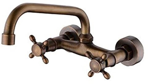 BiaoTeng Miscelatore Bagno Vintage,Rubinetto Lavello Cucina A Muro,Rubinetto Doppia Maniglia,Rubinetto Bagno Lavabo Da Muro,Rubinetti Bagno Retro Vintage
