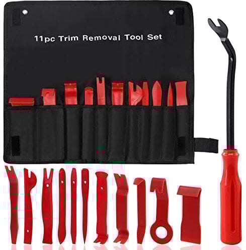 Tanstic 13Pcs Auto Trim Removal Tool Kit, Plastic No-Scratch Pry Tool Kit, Car Interior Trim Removal Tools, Fastener Remover, Car Door Panel Removal Tool with Storage Bag for Car Audio Radio (Red)