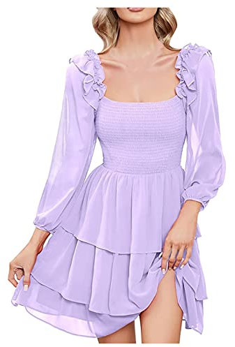 Umiquansome Abendkleid Damen Kleider Damen Ballkleider Damen Lang Festliche Kleider Für Damen Abendkleid Langarm Ballkleider Damen Lang AB794 Helles Lila M