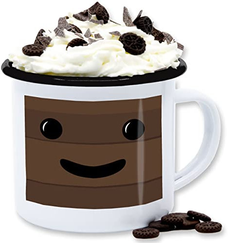 Emaille Tasse Blechtasse - & Tassen - Schoko Riegel Partner Kostüm - Milky Schoki Verkleidung Fasching Karneval Schokolade - 300 ml - Weiß Schwarz - fasching- carnevale milch und karnevals