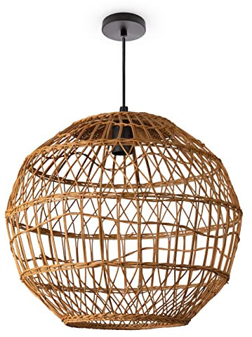 Paco Home Pendelleuchte Wohnzimmer Boho Korbleuchten Pendellampe Rattan Hängeleuchte Esszimmer Lampe Papier E27, Lampenart:Pendelleuchte - Typ 6, Farbe:Natur (Ø40cm)