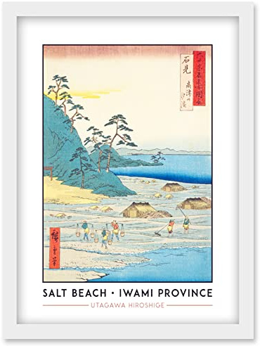 Wee Blue Coo Mount Takazuno, Salt Beach Iwami Province Utagawa Hiroshige Japanese Woodblock Classic Collection Artwork Framed Wall Art Print A4