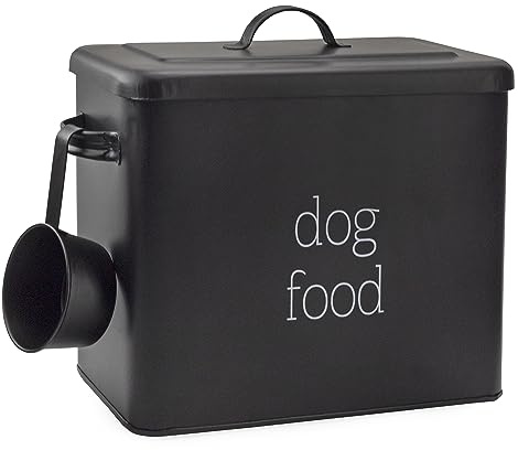 AuldHome Design Retro Dog Food Canister (Black); Modern Farmhouse Style Storage Bin for Pet Food