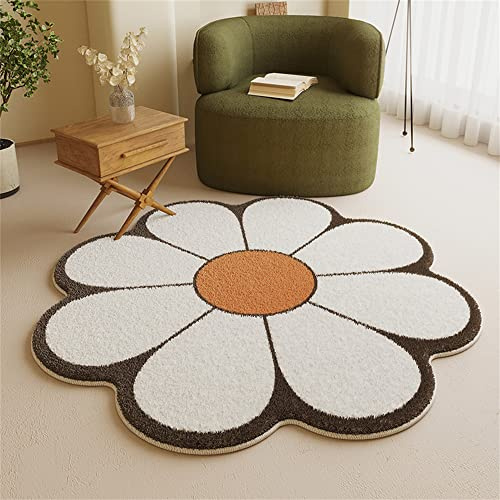 Morbuy Flauschig Weicher Teppich in Blumenform - Nordisch Blütenblatt Runde Bodenmatte Waschbar rutschfest Shaggy Teppiches für Kinderzimmer Wohnzimmer Schlafzimmer Dekoration (140cm,Weiss)