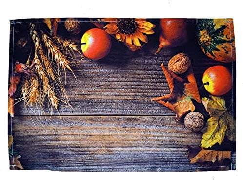 texpot 2 Stück Platzdeckchen 30 x 45 aus 100% Polyester Herbst Getreide & Obst auf Holz