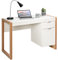 COSTWAY Computer Desk, 112 x 50cm Wooden Study Table Writing Workstation with Drawer and Cabinet, Modern PC Laptop Table Gaming Working Desk for Home Office Bedroom（White+Natural）