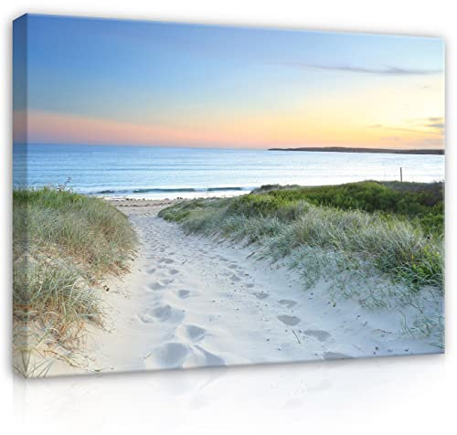 WallArena - Leinwand Bilder - Strand Meer Ostsee Dünen Natur - 60x40 cm Leinwandbilder - Bild auf leinwand - Wandbild XXL groß Wandbilder für Wohnzimmer Schlafzimmer Wohnzimmerbilder Modern