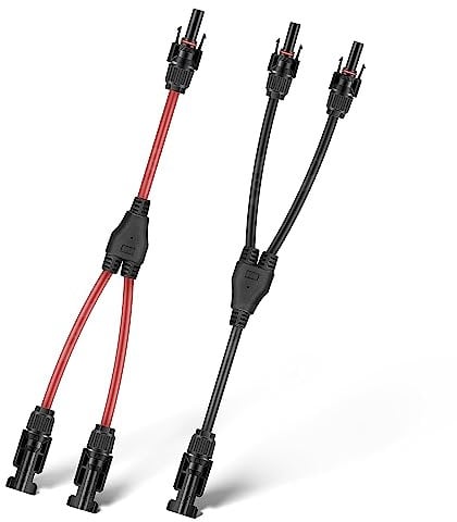 GlamPiece Solarkabel 6mm2 Y-Verteiler 1 Paar Solarpanel Y Stecker Solar Photovoltaik Kabel 1Y2 Stecker Paar, PV Solar Y kabel Kabelverlängerung Solarverbinder Fotovoltaik Kabel (Rot + Schwarz)