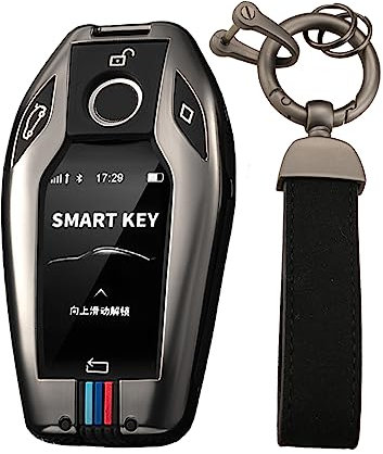 KUNIO Autoschlüsselhülle Passt für BMW Display Key 5er 7er G01 G02 G05 G07 G11 G12 G30 G31 G32 I8 I12 I15 X3 X4 X5 X7 Metallgehäuse Schlüsseletui Schlüsselanhänger B Schwarz