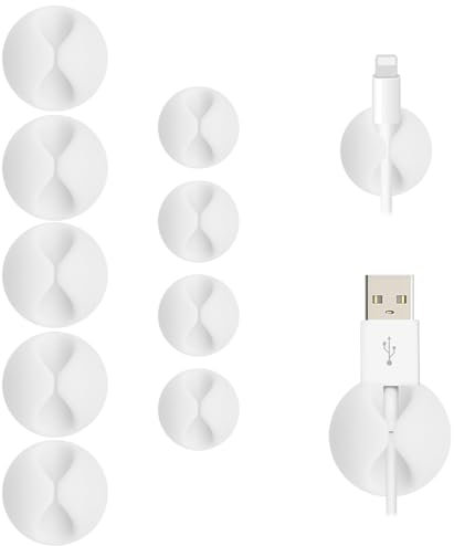 SmiLife Kabelklemmen Weiß 9 PCS, Handy-Ladegerät Kabelhalter, Kabel-Management für Schreibtisch, Büro und Nachttische, verschiedene Größen