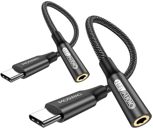 MOSWAG USB Type C to 3.5mm Headphone Jack Adapter, Audio Adapter USB C to Aux Dongle Cable Cord for iPhone 15 Plus/15 Pro Max Samsung Galaxy S25 S24 Ultra S20+ Note 20 10,Pixel 8 7 6 5 and More