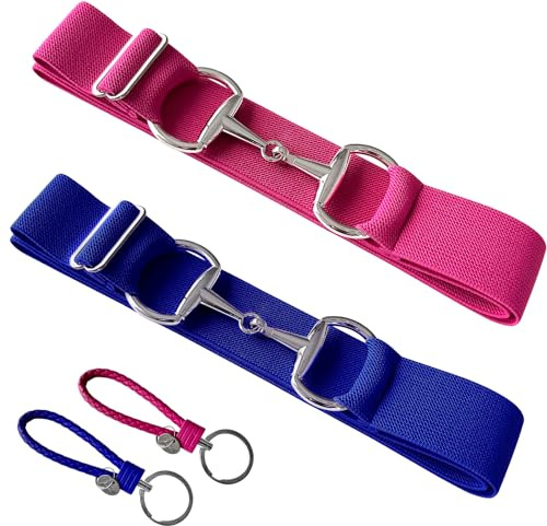 Huaerle 1.5-inch Elastic Equestrian Belt with Bit Buckle and Leather Key Strap,Equestrian Elastic Belt, Equestrian Surcingle Buckle Belt, Equestrian Belts, Equestrian Riding Belt