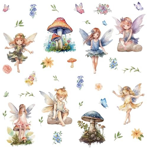 craspire 8 Stile Feen-Wandaufkleber Engel-Aufkleber Schmetterling Blume Pilz Haus Fensteraufkleber PVC Wasserfest Selbstklebend Wandaufkleber Abnehmbar Für Fensterdekoration Selbstklebende