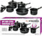 8 PCS Carbon Steel Black Cookware Set Non-Stick Saucepan with Lid Pot Home Kitchen Chef Healthy Food Cooker | Milk & Saute Pan | 14/16/18/20/24cm | Housewarming Gifts | UK Free P&P