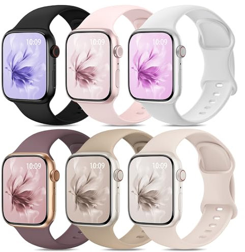 Strapolis 6 Stück Sport Armbänder Kompatibel mit Apple Watch Armband 40mm 44mm 41mm 45mm 42mm 38mm 49mm Damen Herren, Weich Silikon Ersatz für iWatch Series 9 SE 8 7 6 5 4 3 2 1 Ultra Polarstern