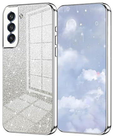 UPLAI Cover per Samsung Galaxy S21 FE 5G, Ultra Sottile Antiurto Custodia con Carta Glitterata Pendenza e Bordo Elettrolitico, Premio Morbido TPU Silicone Elegante Caso.Argento