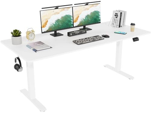 TRIUMPHKEY Mesa elevable 180x80cm, Standing Desk,Escritorio Elevable Eléctrico con 2 Alturas de Memoria, Agujero Pasante, Escritorio de Altura Ajustable 71-119cm Blanco