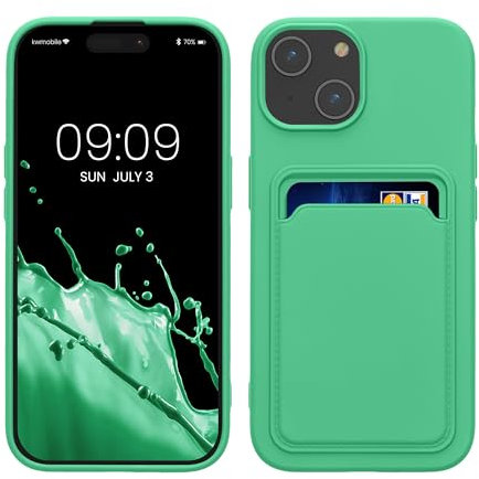 kwmobile Case Compatible with iPhone 15 Case - TPU Phone Cover with Credit Card Holder - Lime Green