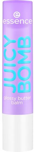 essence JUICY BOMB glossy butter balm, Lippenbalsam, Nr. 02, Violett, natürlich, glänzend, strahlend frisch, vegan, ohne Parabene, ohne Mikroplastikpartikel, Nanopartikel frei, 1er Pack (2.5g)