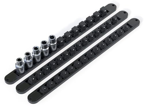 FivePears 3PCS 360° Socket Organizer Twist Lock,3/8 1/4 1/2 Socket Storage Rails, Premium Quality Socket Holders for Tool Box ,Tool Carts,Contains up to 40 Clips (Blue, Red and Black)
