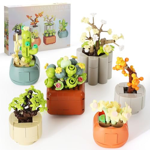 UTIJFOY Sukkulente Blumen Botanische Bonsai Sammlung Baukasten, Topfpflanzen Büro Heimdekoration Sukkulentenbau Spielzeug,520pcs