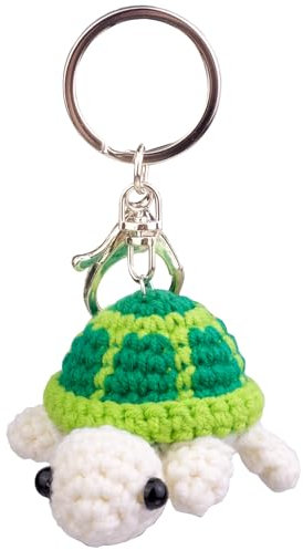 Mwmoeen Lustige Positive Häkelschildkröte Schlüsselanhänger Handgemachte Emotionale Unterstützung Gestrickte Wolle Schildkröte Puppe Schlüsselanhänger Geschenk für Tasche Charm(Grün)