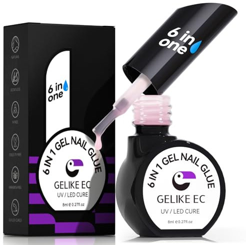 Gelike ec Gel Nail Glue 6 in 1, Sheer Pastel Pink Base Coat for French Nail Tips, Press on Nail, Nail Art