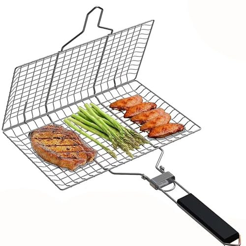 CYSFETENA Fish Grilling Rack Foldable Removable 304 Stainless Steel Vegetable Grilling Basket Portable Grilling Rack BBQ Griller Accessories for Fish Meat Vegetables