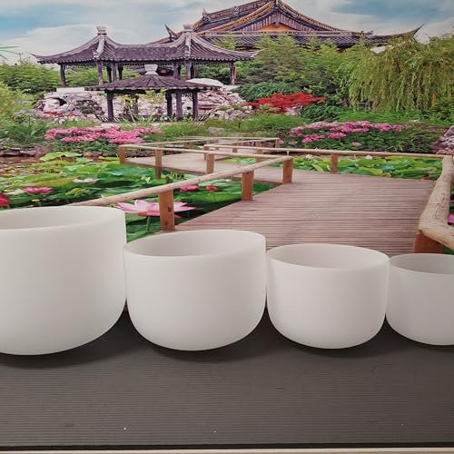 432Hz Frosted 8G+10E+12D+14C Quartz Crystal Singing Bowl+case for Meditation, Yoga and Relaxation