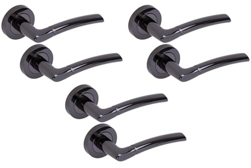Hunta HANDLEZONE® 3 Sets Neemo Lever On Round Rose Door Handles, Internal Passage Latch Handles - Black Nickel