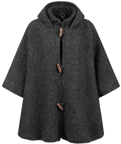 Kunst und Magie Strick Poncho mit Kapuze Umhang Cape Strickjacke Wolle Jacke Winter Mantel Damen
