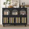 Lexiou Modernes Sideboard, Changhong-Glastürdesign, Tür in Klaviertastenform, runde Säulenbeine, stilvoller Aufbewahrungsschrank, geeignet für Esszimmer und Wohnzimmer (Schwarz)
