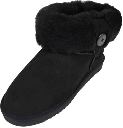 SNUGRUGS Womens Genuine Full Double Faced Sheepskin Outdoor Boots with Sheepskin Cuff - Black - UK 5 / EU 38