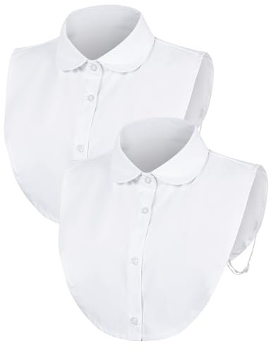 MELLIEX 2 Pièces Faux Col Femme, Amovible Col Chemisier en Coton Faux Demi Chemises Faux Collier de Poupée Insert Col pour Femmes, Blanc