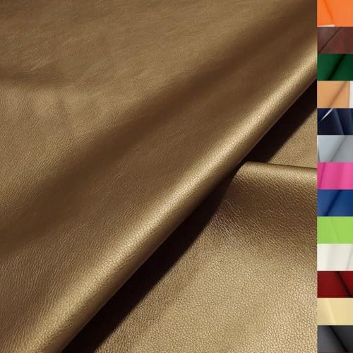 TOLKO 1m Kunstleder Meterware | weiches Premium Lederimitat für Stuhl Bank Sessel Sofa Sitzbezug Bezugstoff in Rindsleder Optik 140cm breit Polsterstoff Polsterbezug Möbelstoff (Antik Gold)