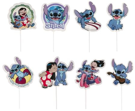 dekora - Toppers pour Cupcakes Lilo et Stitch en 8 Modèles - Décorations pour Cupcakes, Muffins, Gâteaux et Autres Douceurs - Décoration de Pâtisserie Adaptée au Contact Alimentaire - 16 Unités
