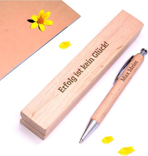 Diamandi Holz-Kugelschreiber mit Gravur inkl. Etui - Personalisiert mit Name oder Spruch - Holz Stift als Geschenk-Idee zur bestandenen Prüfung, Schulabschluss, Geburtstag (Holzstift-Erfolg)