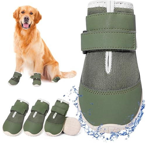 DcOaGt Hundeschuhe für große Hunde, XXL, Netzstoff, atmungsaktive Hundestiefel und Pfotenschutz für heißen Bürgersteig, Sommer, Winter, Schnee, 360°-rutschfeste Hundeschuhe zum Wandern/Spazierengehen