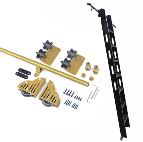 Lanmmraifc 3,3-24-Fuß-Gold-Rundrohr-Mobilleiterschiene mit Bodenrollenrädern, verschiebbares Bibliotheksleiter-Hardware-Kit, Gleitrollensystem, Keine Leiter(122cm Gleisbausatz)