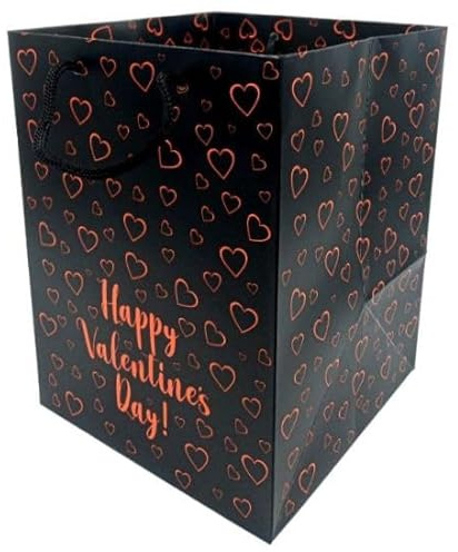 Black & Red Happy Valentine's Day | Valentines | Anniversary | Love | Bouquet Transportation Display Flower Premium Gift Bag (1)