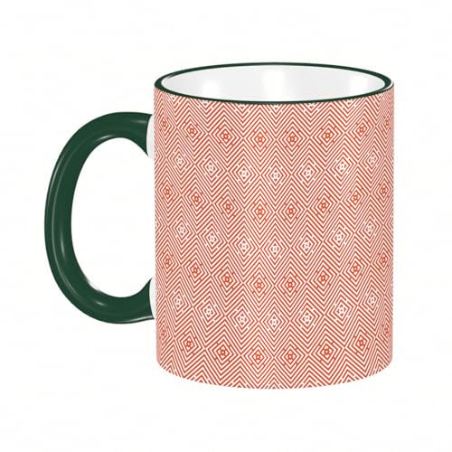 HWFOI Funny Coffee Mug Gift - Perfect Birthday or Christmas Present | Novelty Tea & Coffee Cup | Rhombuses in Bullseye Pattern with Herringbone Zigzag Stripes. | Dark Green