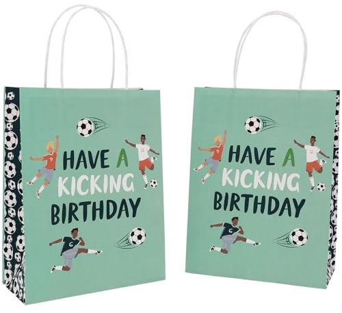 Folat 27573 Fußball Blau Grün Geschenktüten - Fantastic Football - 20 x 27 cm - 6 Stück - Fussball Geburtstagsdeko für Kinder Junge und Mädchen Party Dekoration
