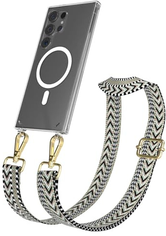 EAZY CASE Handykette - Verstellbares Taschenband kompatibel mit Galaxy S24 Ultra, Schulterriemen, Handykordel mit Silikon Hülle, Qi Charging kompatibel, Umhängetasche, Grün Schwarz Gold
