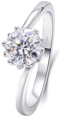 Wycian Ring Moissanite, Freundschaftsringe Weiß Gold 18K Moissanit Weißgold 0.5CT 5mm Weiß Runde Form Größe 65 (20.7) für Damen Valentinstag