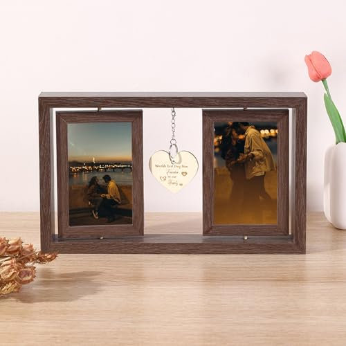 Stfery Bilderrahmen 10x15 cm Braun Zum Aufstellen, Fotorahmen Holz Mit Glas Doppelseitig Hochzeit
