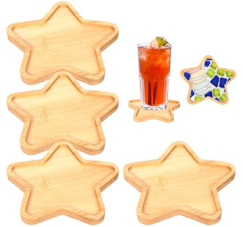 4 Stück Mosaik Bastelset Kinder，Bambus Untersetzer ，Tabletts mit Hohlem Boden Werden für Kunsthandwerk, Untersetzer, Kerzen, Wohnzimmerdekorationen und Handgefertigte Geschenke Verwendet (Pentagram)