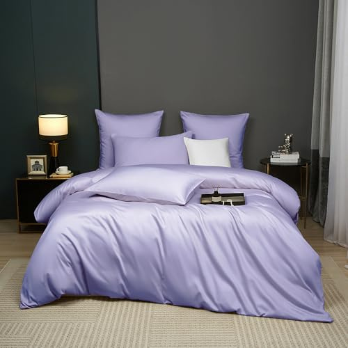 Luowei Mako Satin Bettwäsche 135x200 cm Baumwolle, 2‑teilig, Lila | 100% Baumwolle Seidig Weich Bettwäsche Set, Oeko-TEX Atmungsaktiv und Kühlend mit Reißverschluss und Kissenbezug 80x80