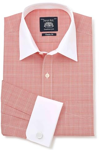 Men's Classic Fit Double Cuff Winchester Formal Shirt, Red POW Check, 16.5